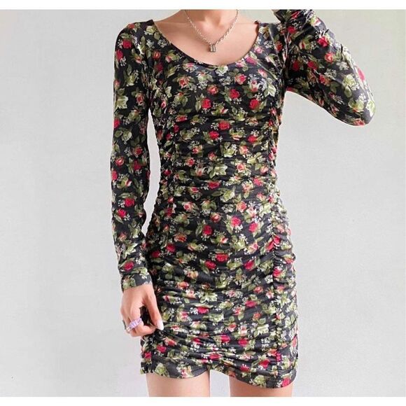 Urban Outfitters UO Dalton Ruched Mesh Mini Dress Size S - Picture 2 of 9